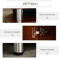 Mobile Porta TV Classico da Soggiorno con 2 ripiani e 2 Armadietti, in MDF e Acciaio Inox, Marrone, 120x39.5x52cm