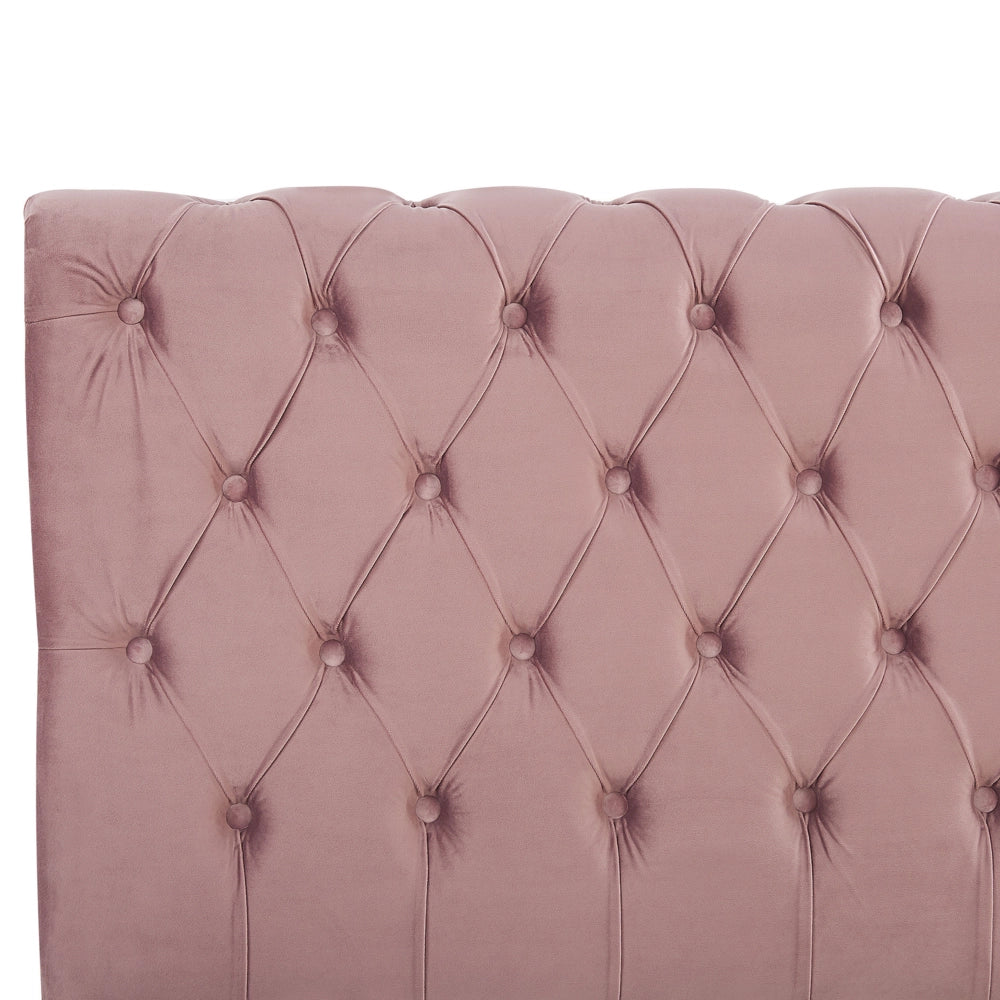 Letto Rivestimento in velluto rosa Gambe in legno Nero 160 x 200 cm bottoni Glam
