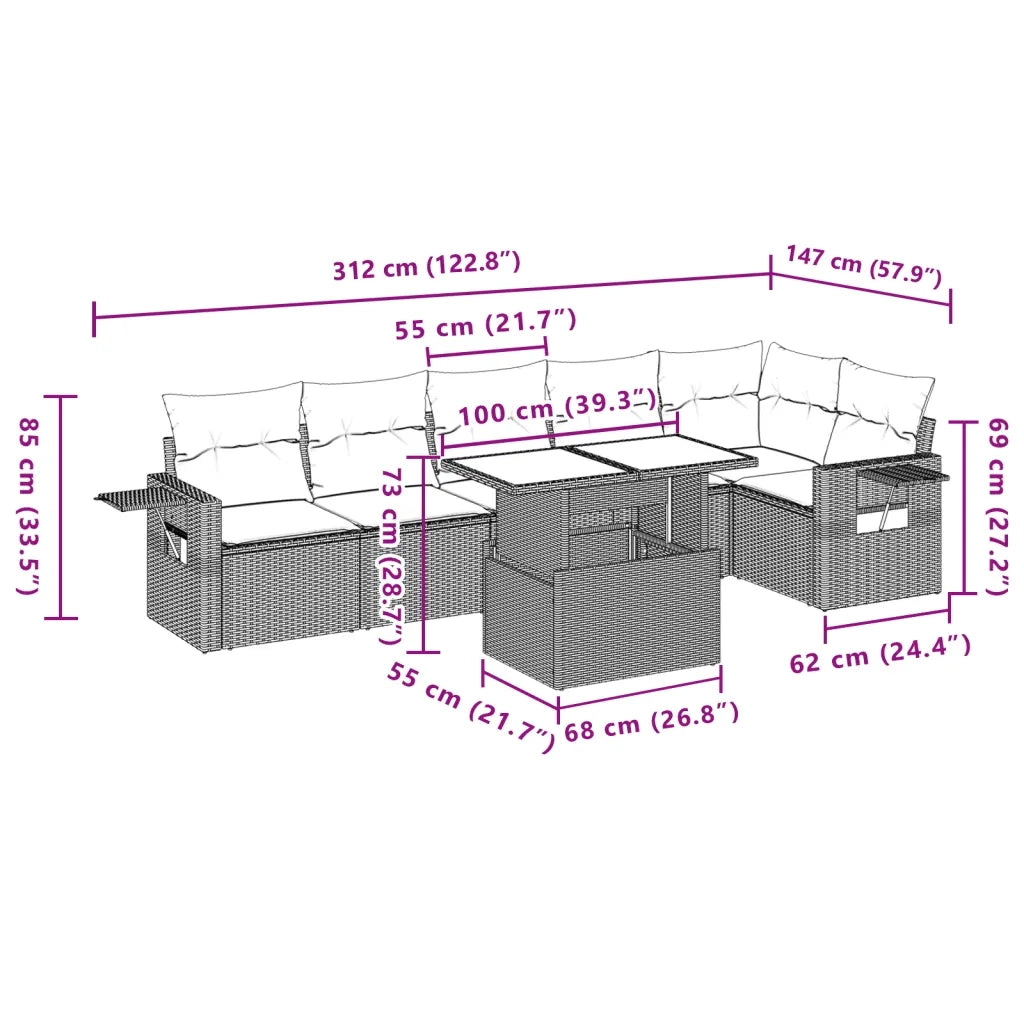 Set Divani da Giardino 7 pz con Cuscini Grigio in Polyrattan 3267920