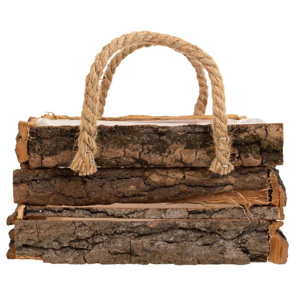Cesto in legno con manici marroni 20x20x10h