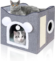 Casa per gatti pieghevole 2 livelli con piattaforma di arrampicata e pallone da gioco - Grigio 42 x 40 x 39 cm casa per gatti per esterno