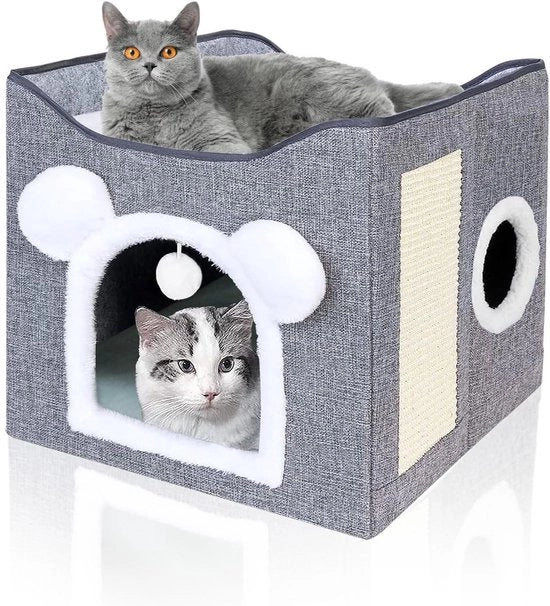 Casa per gatti pieghevole 2 livelli con piattaforma di arrampicata e pallone da gioco - Grigio 42 x 40 x 39 cm casa per gatti per esterno
