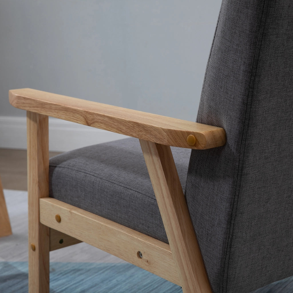 Poltrona da salotto in stile scandinavo con struttura in legno, rivestimento in lino, colore grigio, 64 x 70 x 72 cm