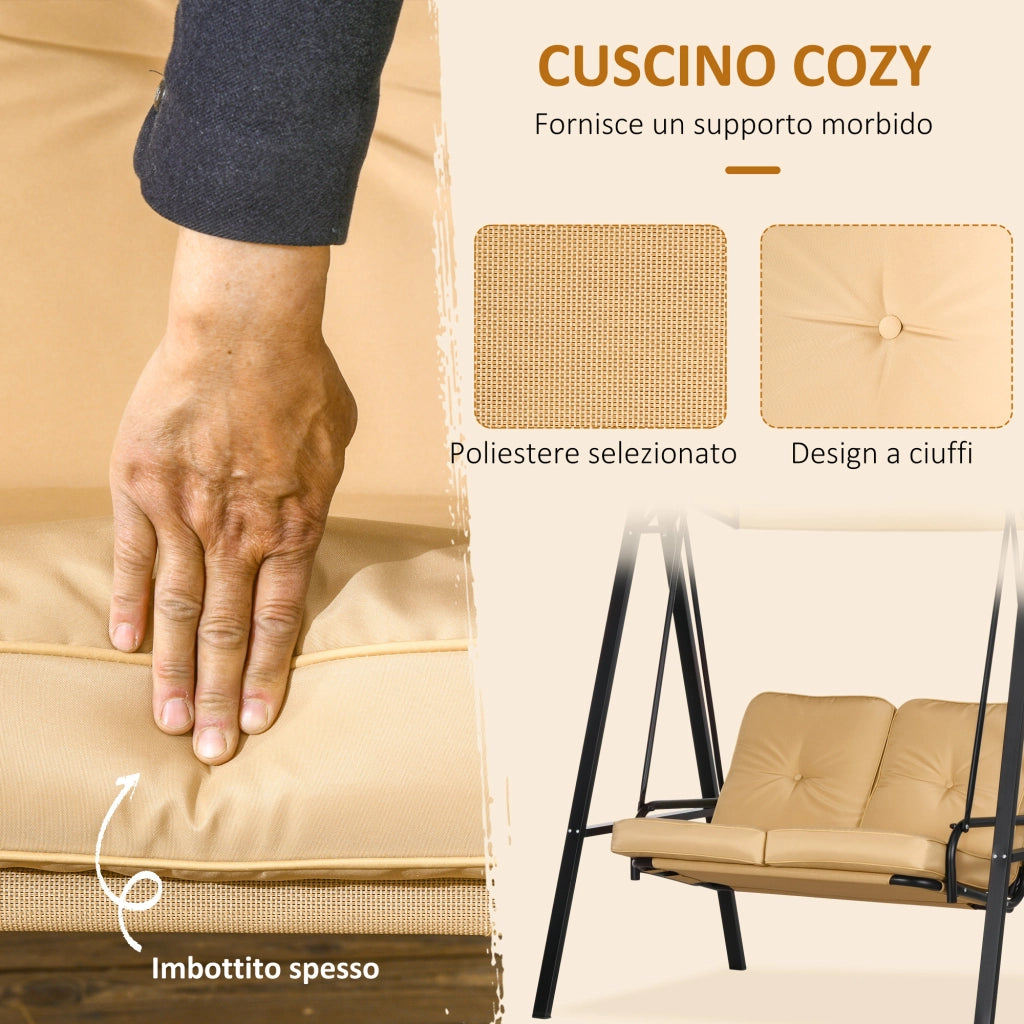 Dondolo da Giardino 2 Posti ¨C zephmum ¨C Tessuto Beige e Acciaio 145x116x172 cm