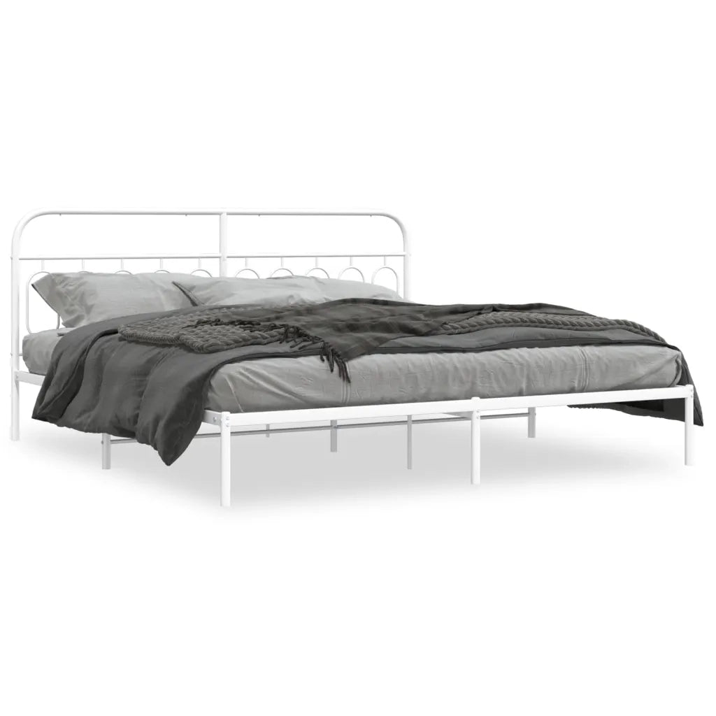 Giroletto con Testiera-Struttura Letto con testiera Metallo Bianco 200x200 cm 677383