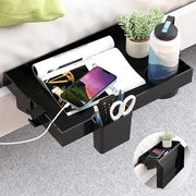 Nachtkastello per letto, pannello di stoccaggio pieghevole per appendere, comodino, tavolo da notte, scrivania per studenti, caddy essenziale con supporto per bicchiere e cavo per comodino da camera da letto, nero