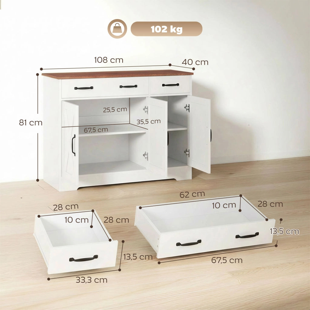 Credenza ¨C zephmum ¨C Bianco, Rovere, 108x40x81 cm