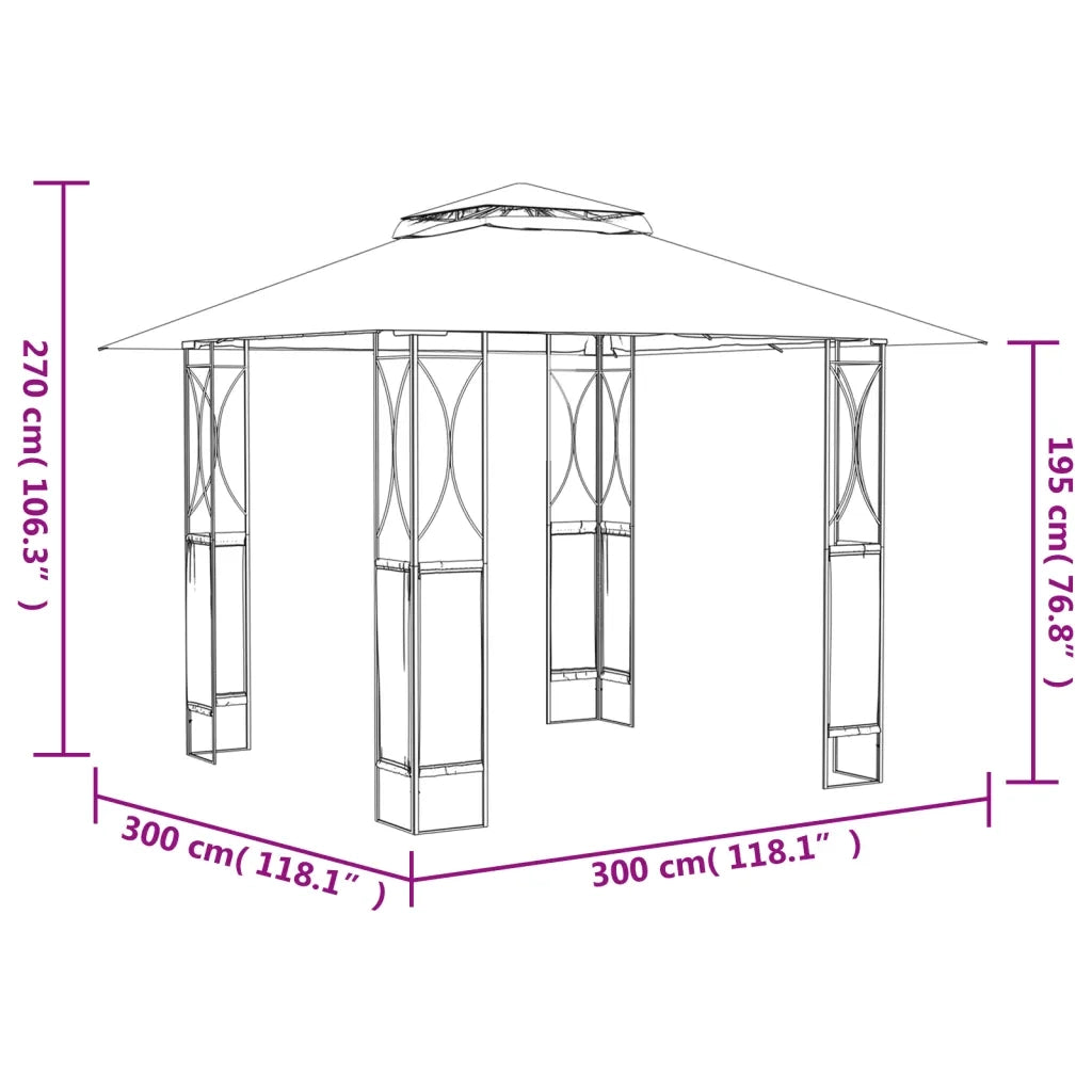 Gazebo | Pergolato con Tetto Antracite 300x300x270 cm Acciaio