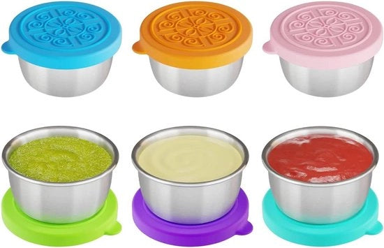 Contenitori di Insalata Riciclabili - 6 Mini Barattoli in Acciaio Inossidabile per Salse e Dips