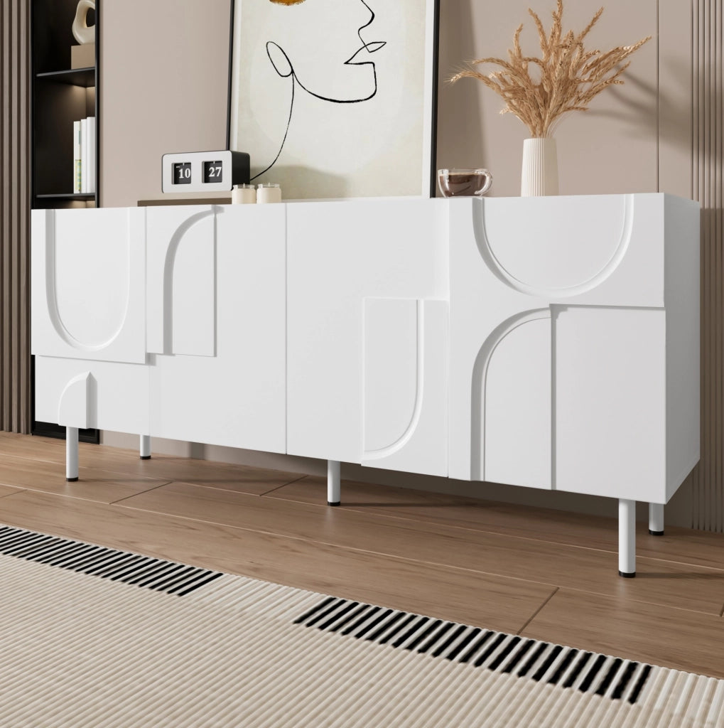 Credenza geometrica con ante in MDF e truciolare; 160 x 38;5 x 70 cm; bianca