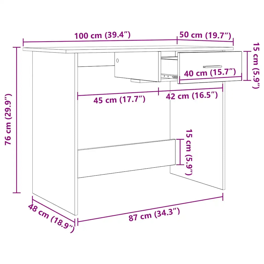 vidaXL Scrivania Rovere nero 100 x 50 x 76 cm Legno multistrato
