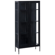 Vetrina moderna in acciaio nero e ante in vetro 176 cm stile contemporaneo industriale sala da pranzo soggiorno