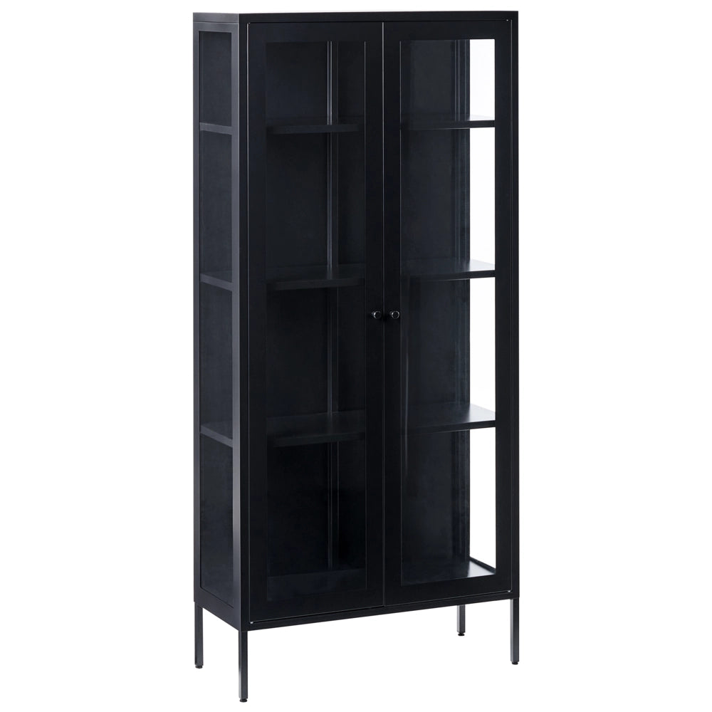 Vetrina moderna in acciaio nero e ante in vetro 176 cm stile contemporaneo industriale sala da pranzo soggiorno