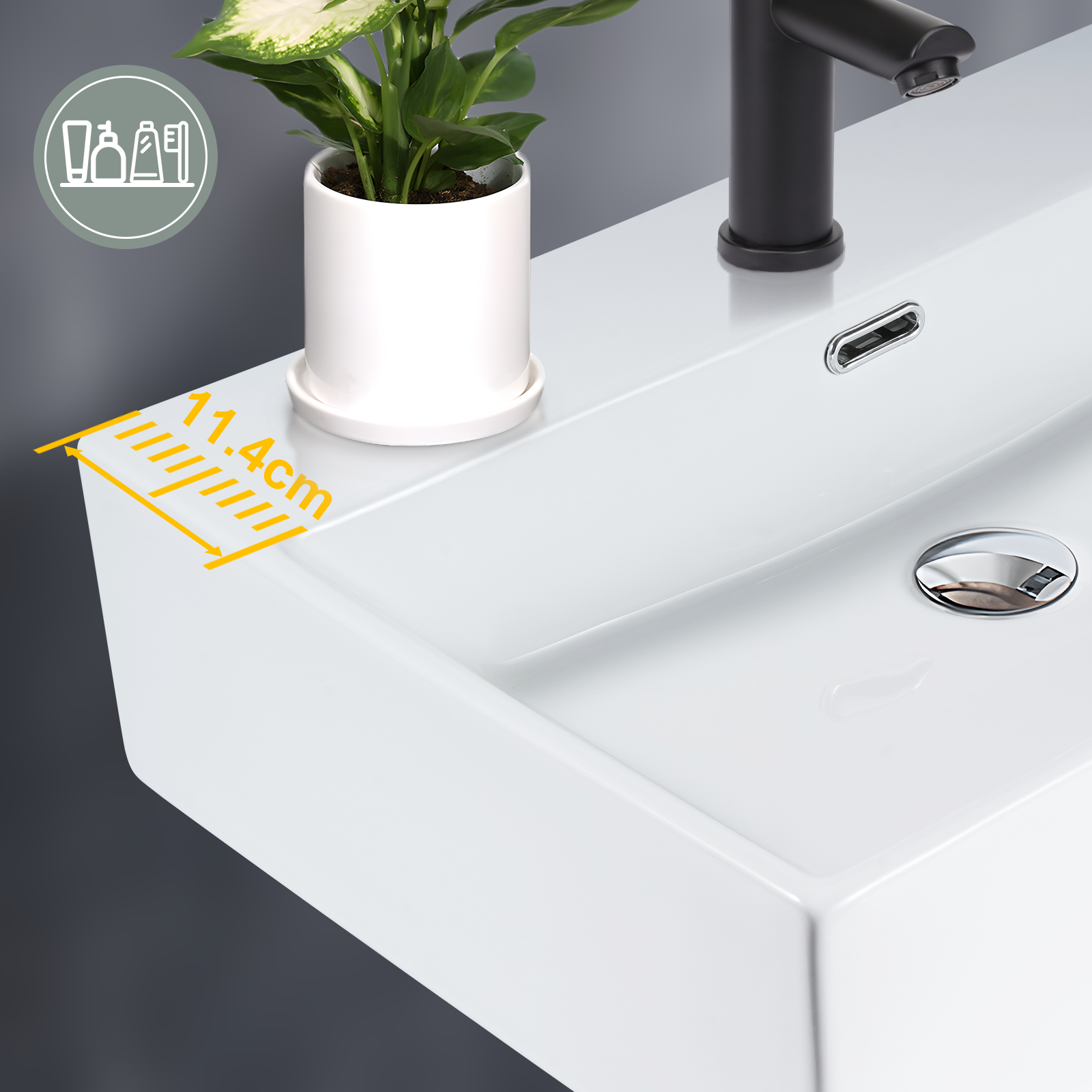 ZMH Lavabo da appoggio per bagno lavabo da appoggio rettangolare in ceramica bianca 60x42x15cm