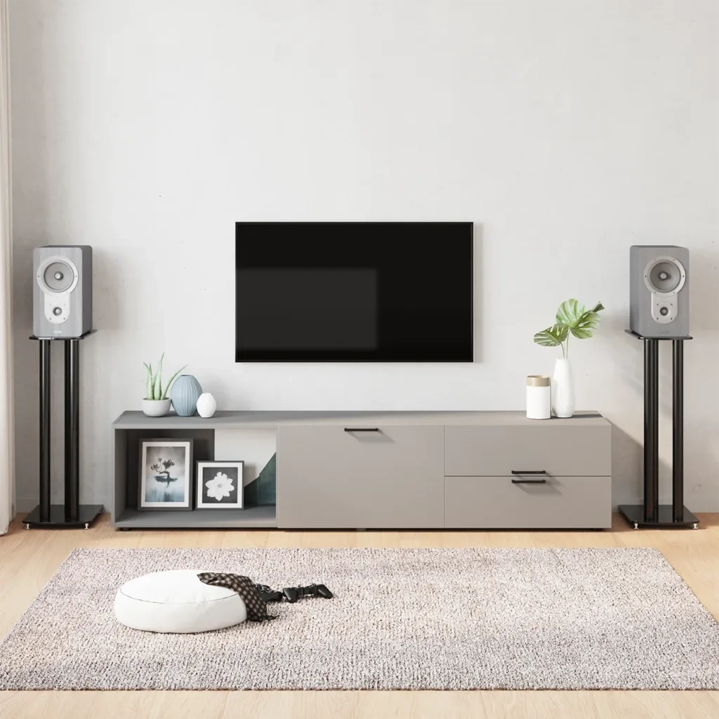 Pedane per Casse 2 pz Nero Vetro Temperato Design a 3 Pilastri CFW7377307