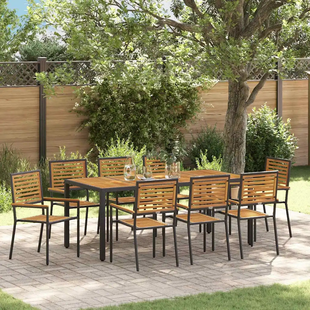 Set da Pranzo per Giardino 9 pcs Nero e Marrone polyrattan 3365444