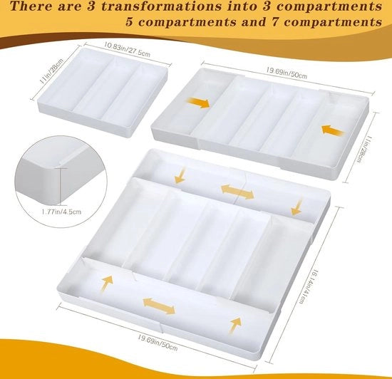 Organizzatore di Cassetta con 7 Compartimenti - Organizzatore di Cassetta per Coltelli con Regolazione - Soluzione di Stoccaggio 50 x 41 x 45