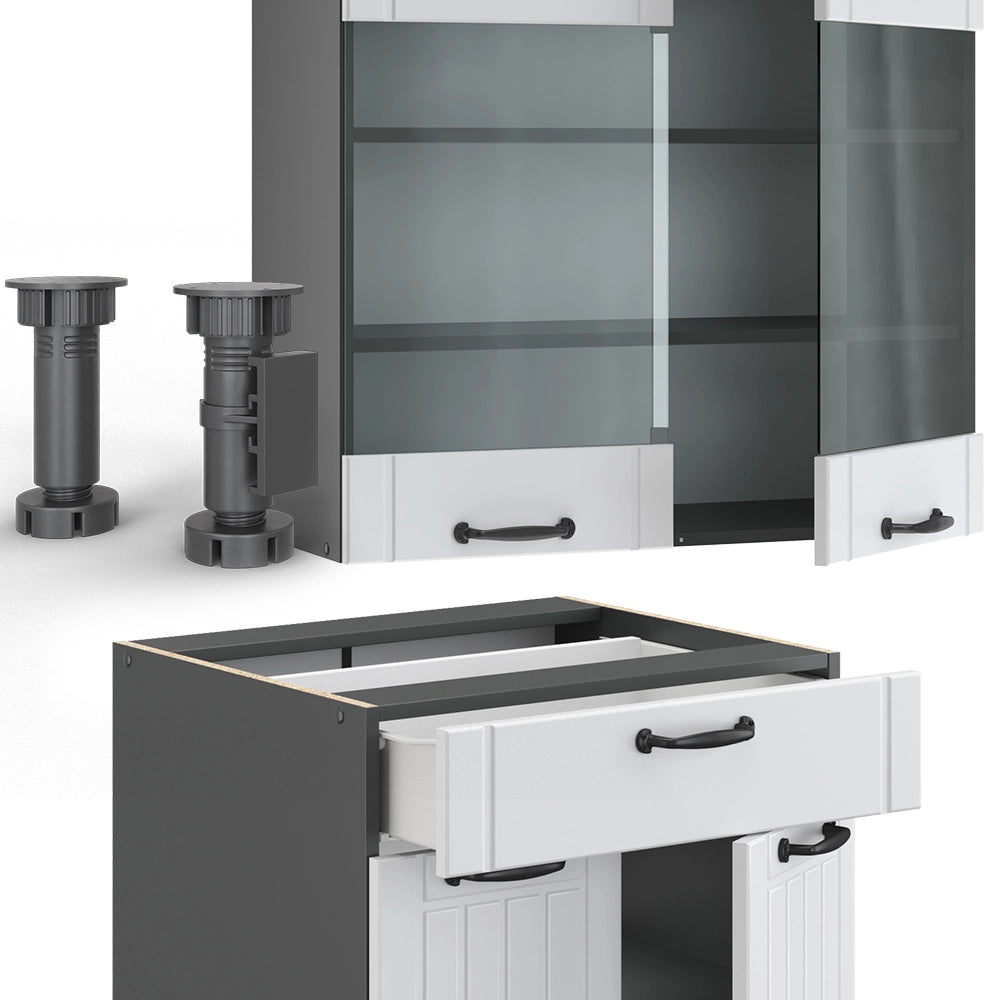 Cucina completa Fame-Line Bianco rustico/Antracite 140 cm, PL Antracite Vicco