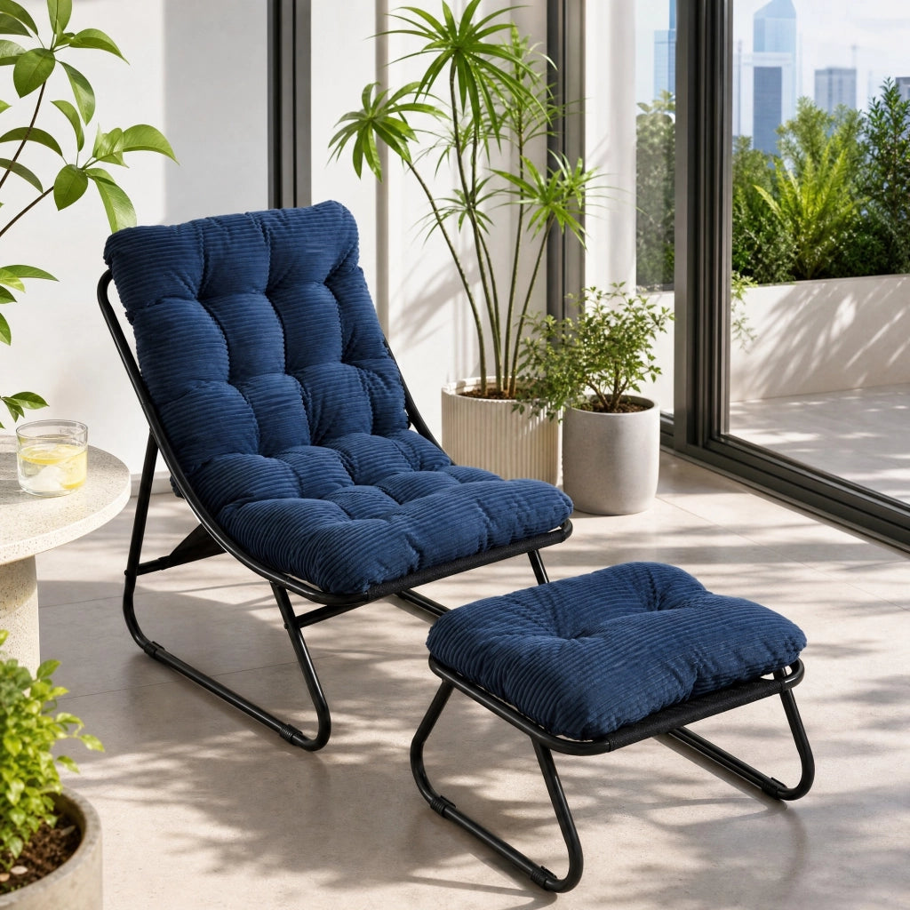 POLTRONA Reclinabile con poggiapiedi 65x78x86 cm acciaio Blu navy