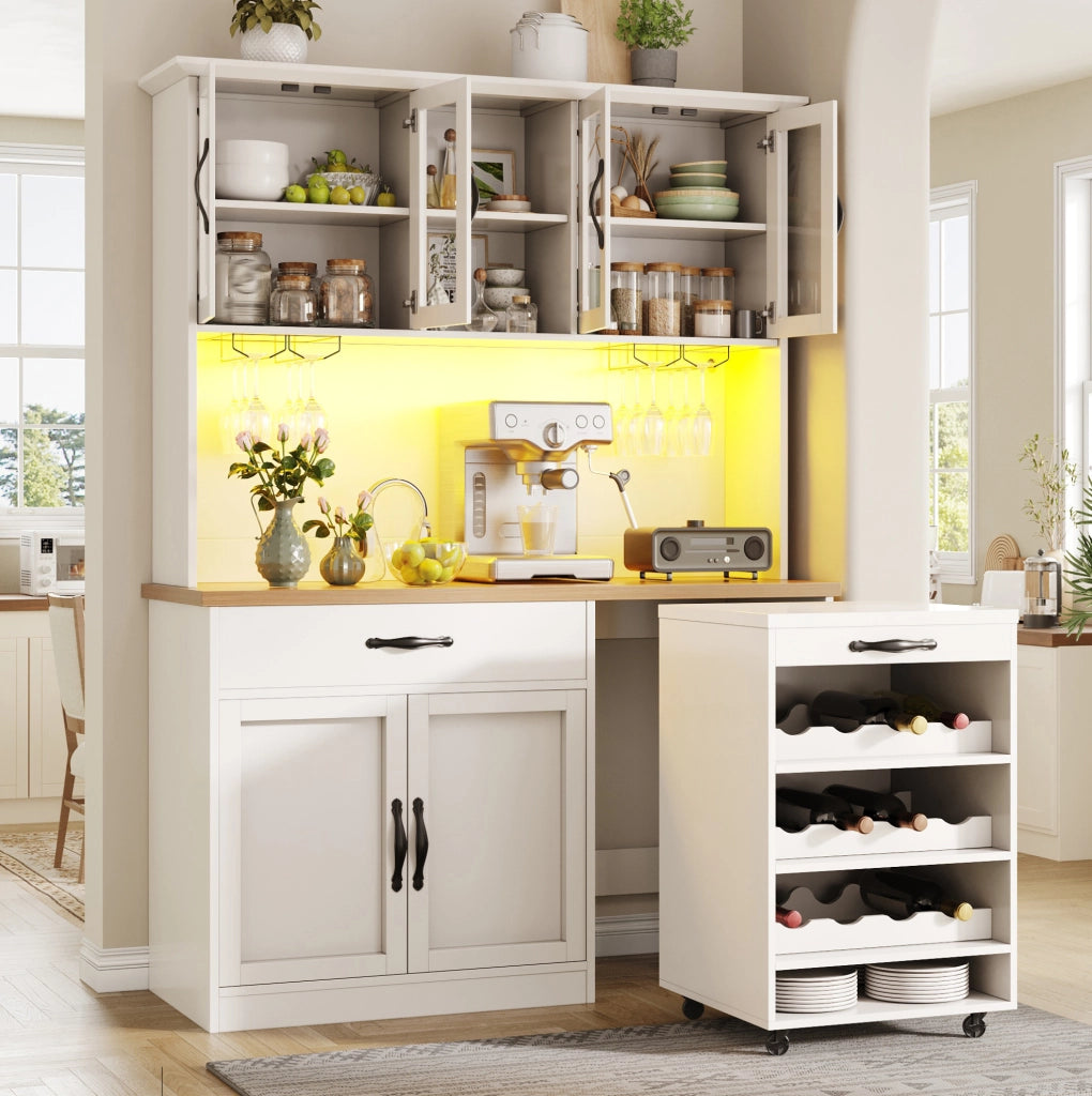 Mobile cucina 140 cm con carrello, LED e portabottiglie