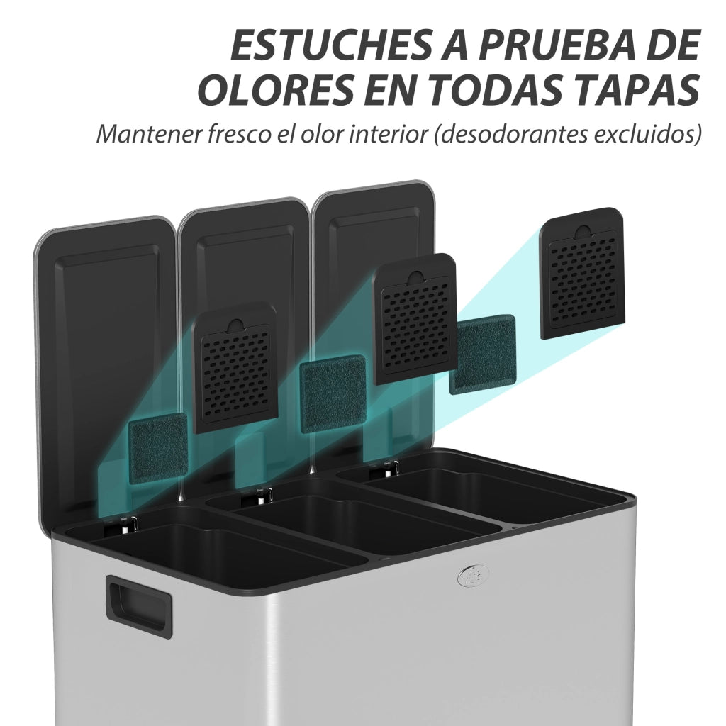 Cestino per Rifiuti da Cucina ¨C zephmum ¨C Acciaio Inox 3x10L con Pedale