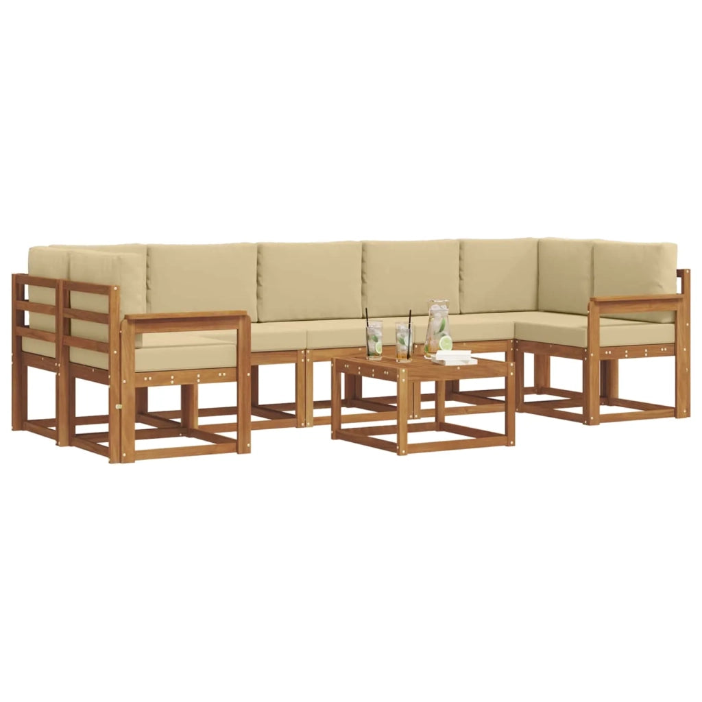 Set di divani da esterno con cuscino 8 pcs Naturale e Beige