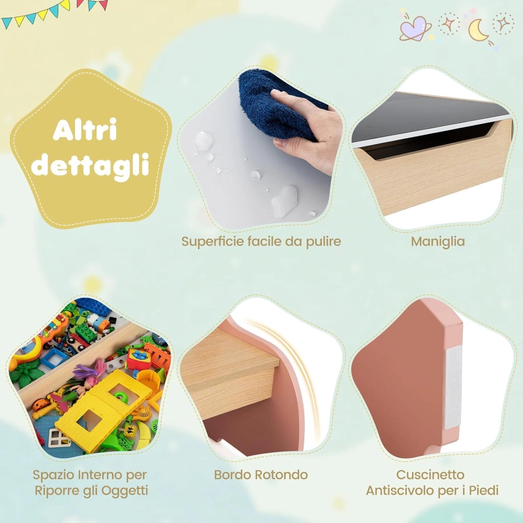 3 in 1 Set Tavolo e Sedie per Bambini, Tavolo da Attività per Bambini con 2 Sedie, Lavagna Rimovibile e Deposito, per Giocare, Disegnare e Leggere, in Legno (Multicolori)