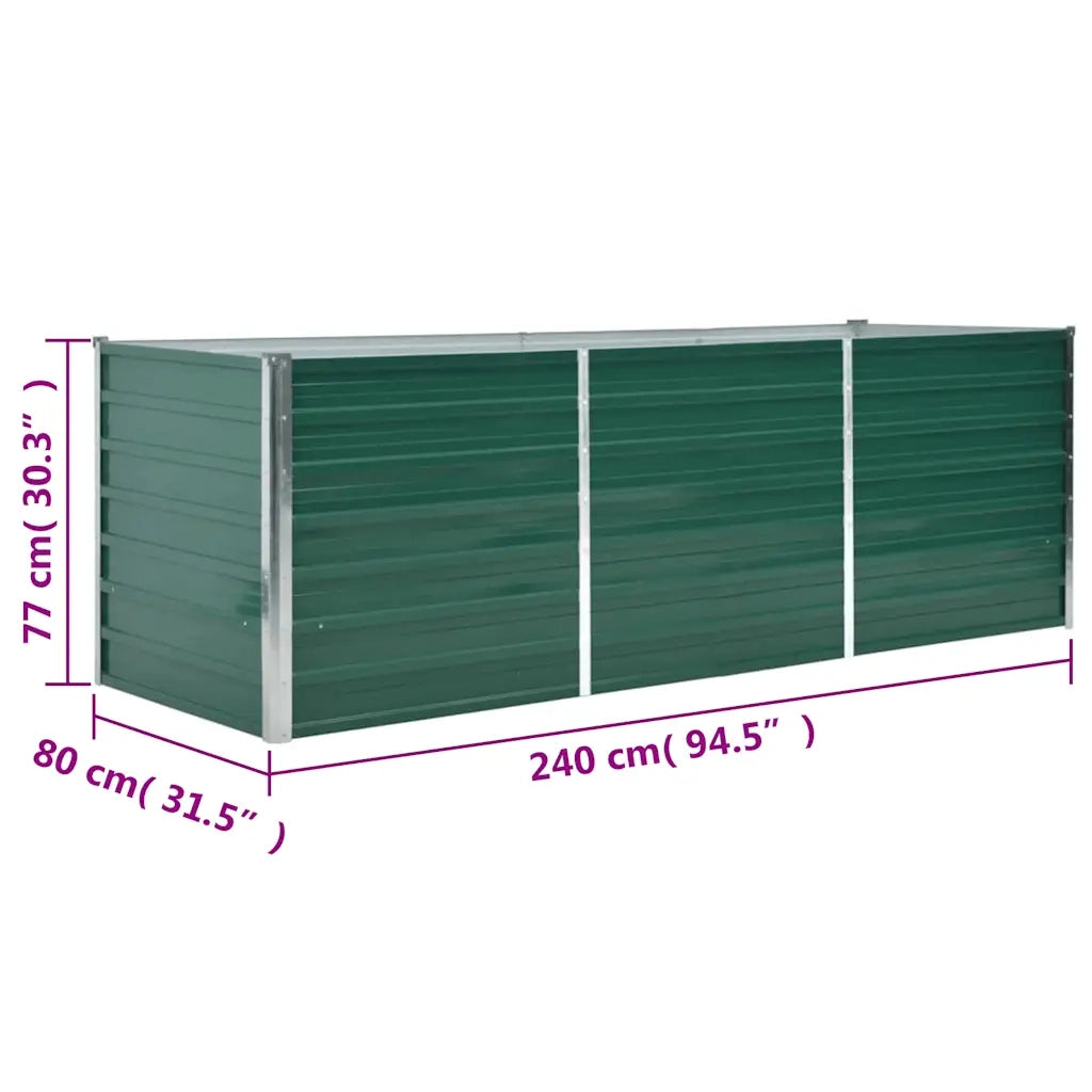 Fioriere | Cassetta per fiori | Letto Rialzato Giardino in Acciaio Zincato 240x80x77 cm Verde