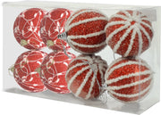 BOX DA 8 SFERE LUX DA 8 CM IN DECORO ROSSO E BIANCO