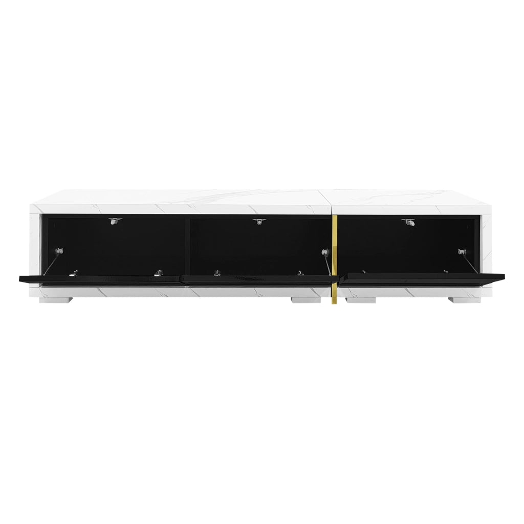 Mobile TV moderno - Zephmum- Lunghezza variabile 140-260 cm, rotante, finitura marmo bianco e nero lucido