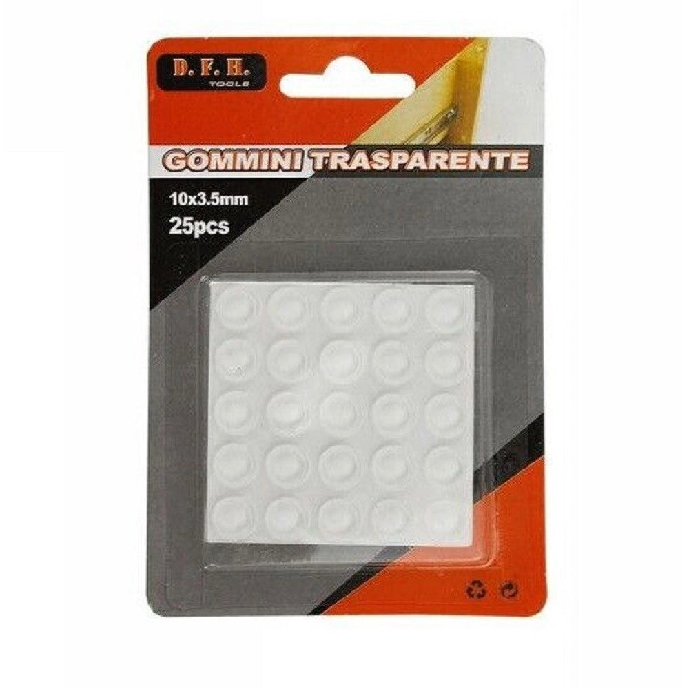 Trade Shop - Set 25pz Gommini Adesivi Protezione Pavimenti Trasparenti Rotondi 10x3.5mm 66093 -