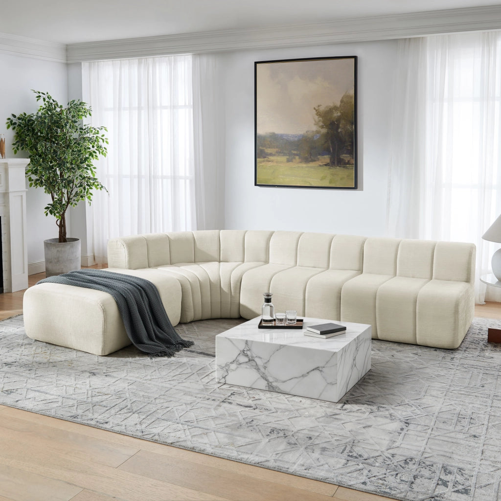 Divano angolare modulare 4 posti con sedute multifunzione e imbottitura in schiuma, in ciniglia beige