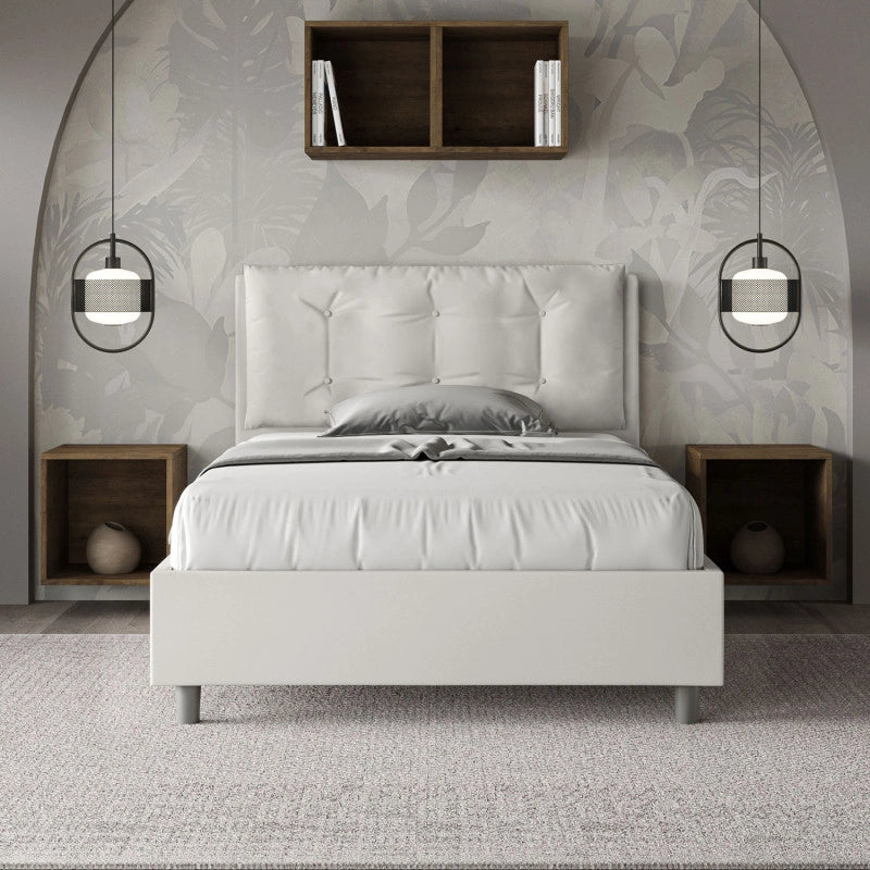 Letto imbottito Piazza e mezzo 120x210 cm Large - Bianco,Similpelle,Senza rete