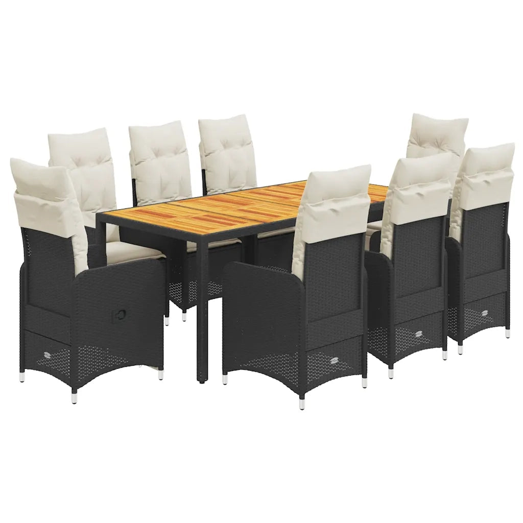 Set BistrÃ² da Giardino 9 pz con Cuscini in Polyrattan Nero