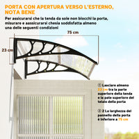 Pensilina da Esterni Impermeabile e Anti-UV 75x100x23 cm in PC PP e Alluminio Trasparente e Nero