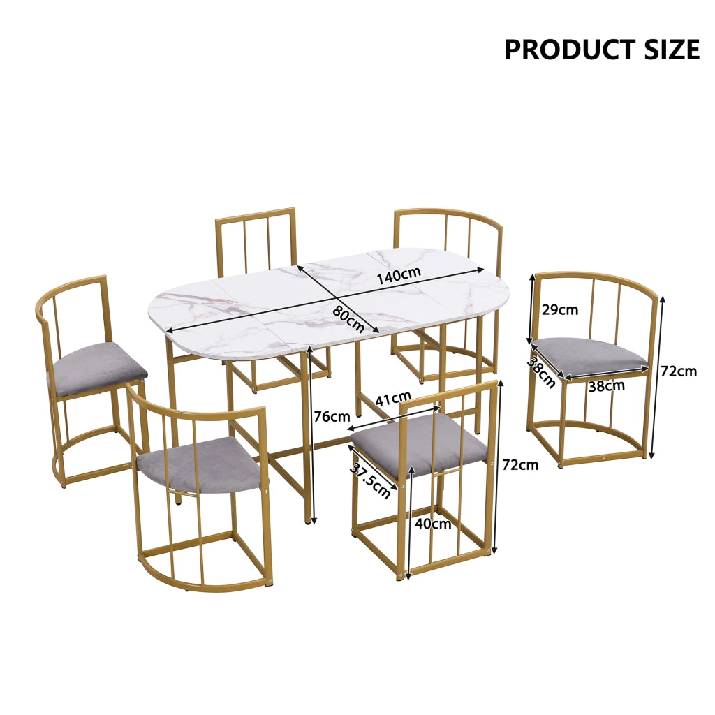 TAVOLO DA PRANZO Set da 6 pezzi Bianco MDF struttura in ferro oro