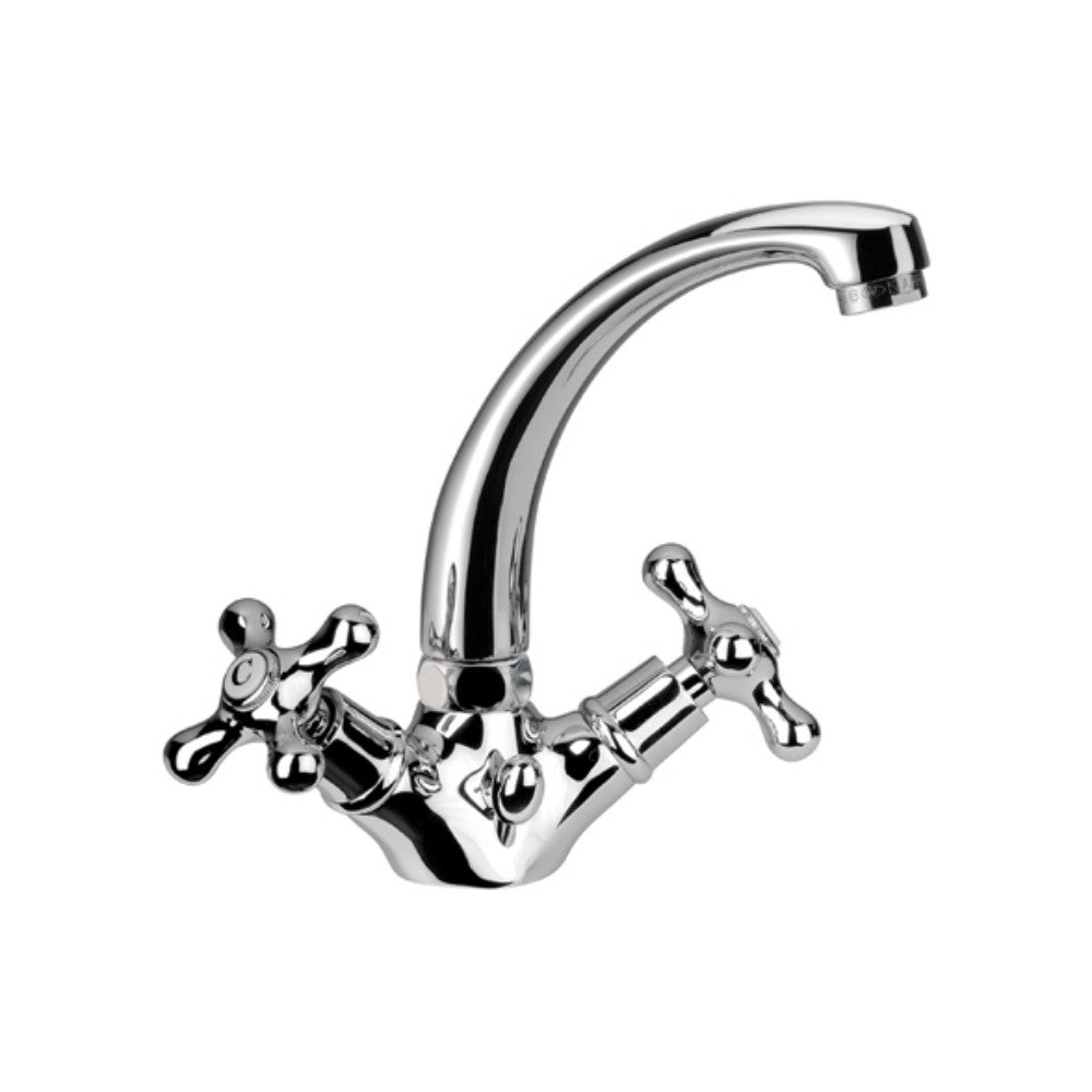 Rubinetto lavabo stile classico liberty con bocca pesante e scarico