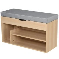 Scarpiera 2 in 1, Panca in Legno con Seduta Imbottita e Scomparto Nascosto, per Entrata/Ingresso, 80 x 30 x 48cm