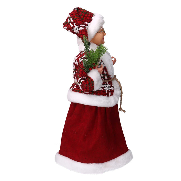 Babbo natale in tessuto signora con lanterna verde e rosso cm xh45