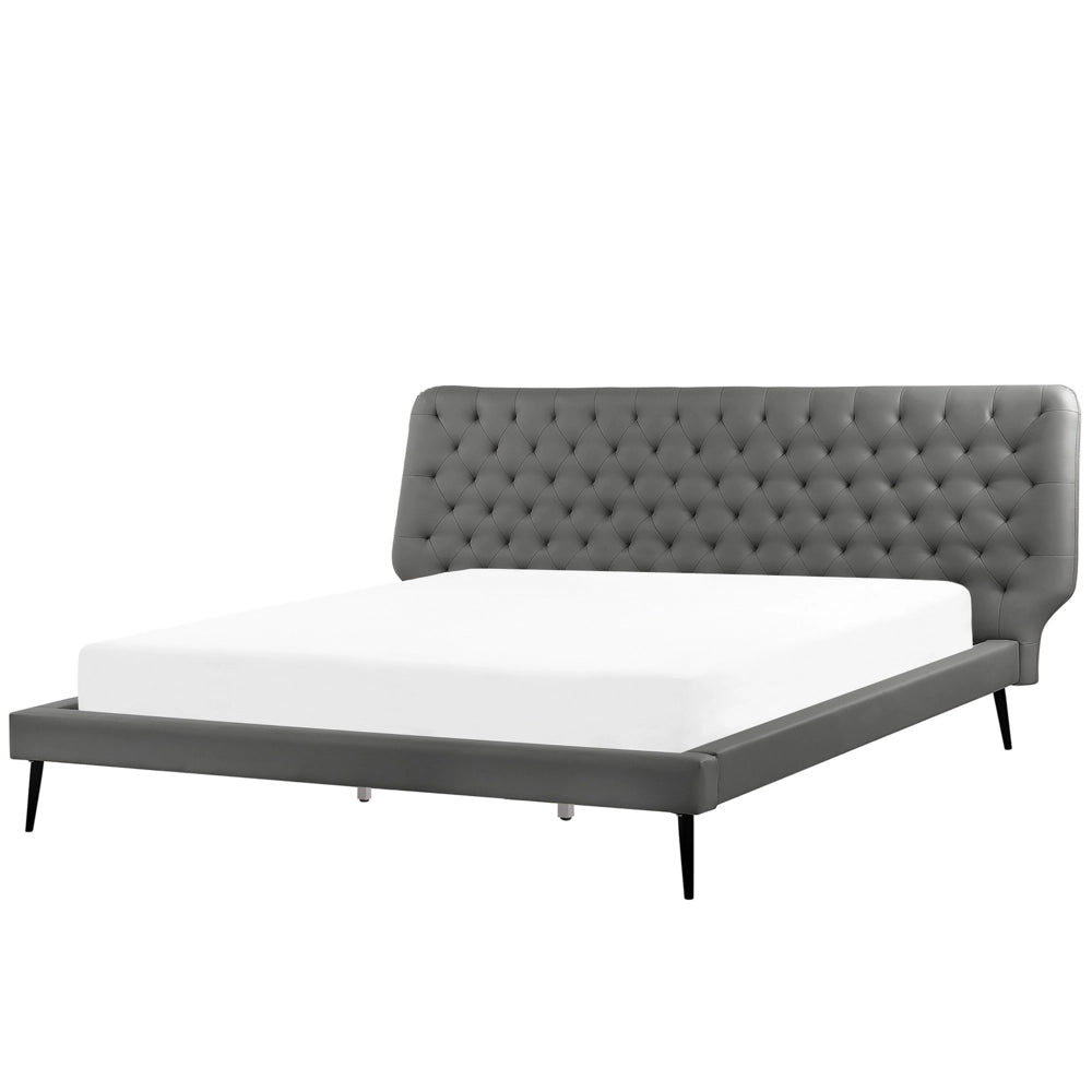 Letto rivestimento in ecopelle grigia 180 x 200 cm dal design moderno con testiera trapuntata