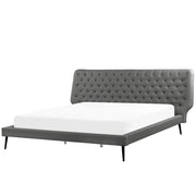 Letto rivestimento in ecopelle grigia 180 x 200 cm dal design moderno con testiera trapuntata
