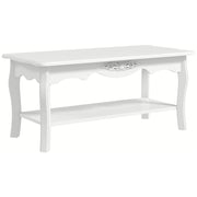 Tavolino da Salotto con Ampio Ripiano Portaoggetti Inferiore in Legno. 94x44x43cm. Bianco