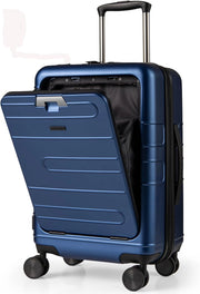 Valigia Bagaglio a Mano 20" con Tasca Frontale, Porta USB, Trolley Bagaglio a Mano con Serratura, Ruote Girevoli, Manico Regolabile (Senza Beauty + Blu Scuro)