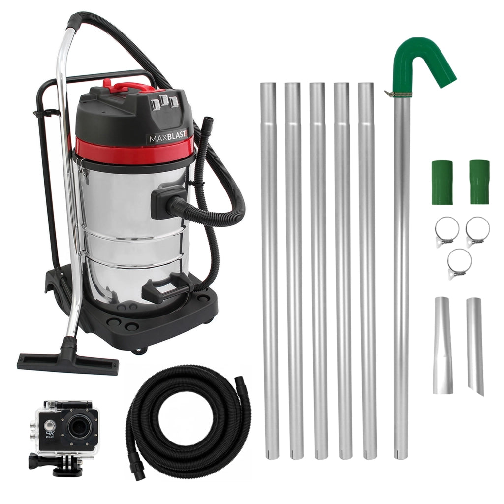 Aspiratore 80L + aste 7,2m + tubo 5m + telecamera 4K pulizia grondaie