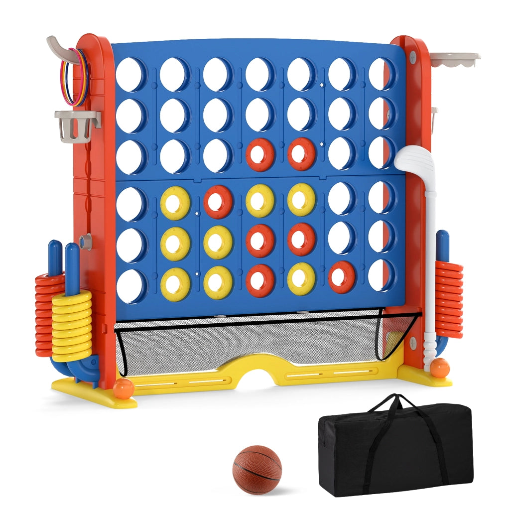 Set di gioco 4 in fila jumbo con lancio anelli e canestro basket, Gioco regolabile in altezza con golf porta bicchieri e borsa trasporto per feste Arancione