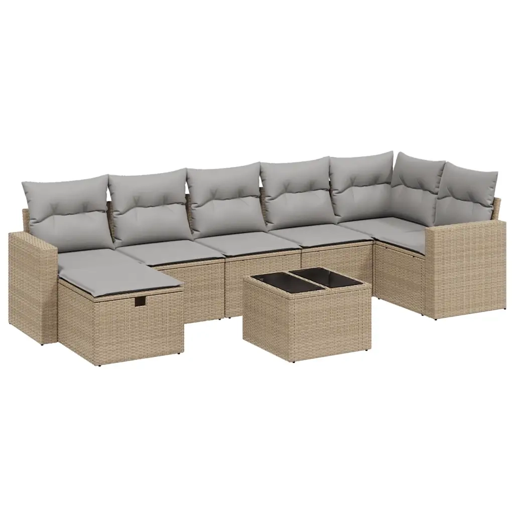 Set Divano da Giardino 8 pz con Cuscini Beige Misto Polyrattan 3263515
