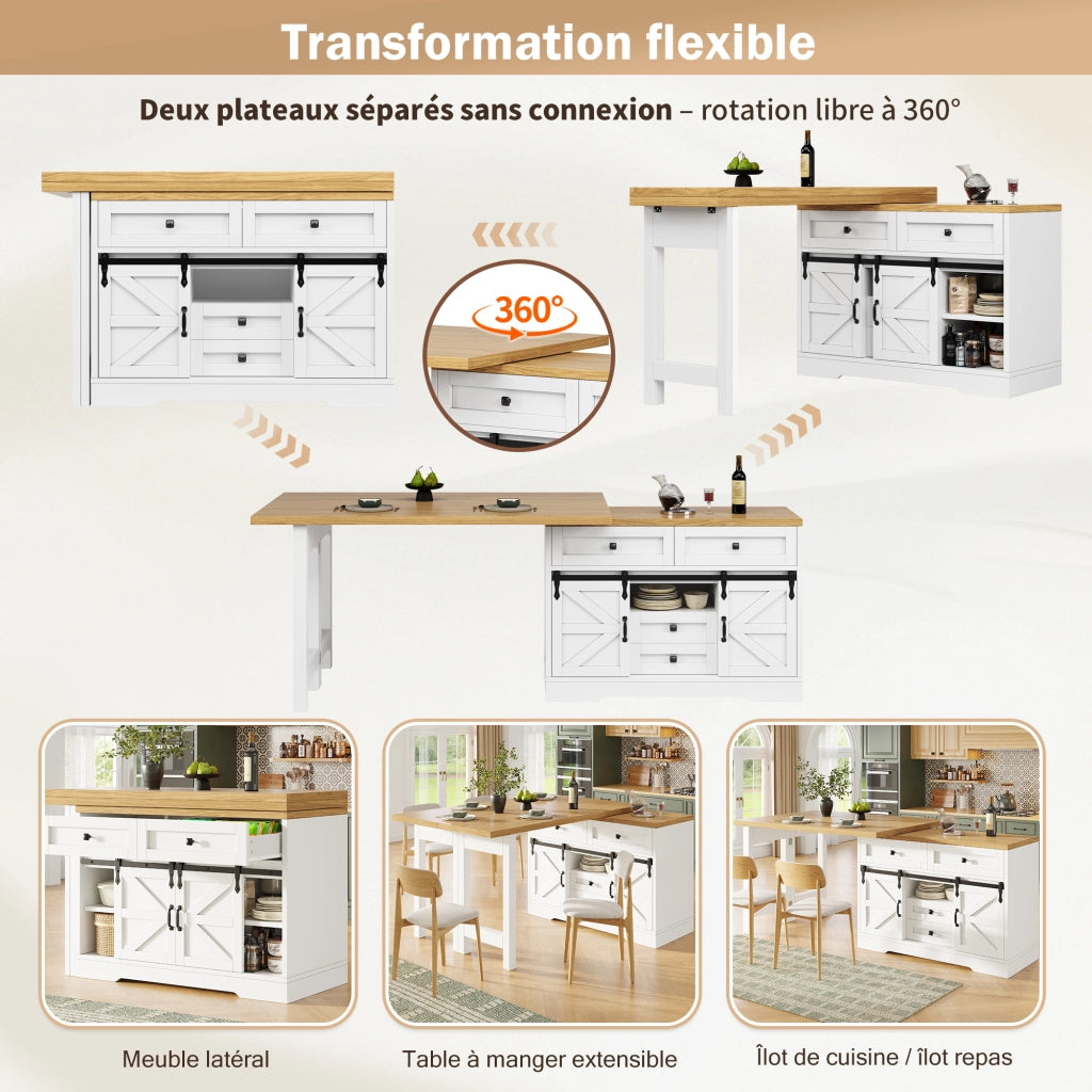 Tavolo da pranzo con armadio laterale; pannelli girevoli a 360°; per cucina; 120-197 × 40 × 72 cm