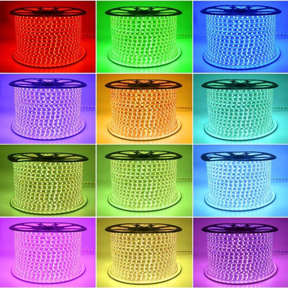 Trade Shop - Striscia Strip Led Bobina Smd 5050 Rgb Con Spina 220v Tubo Per Esterno Da 100 Mt -