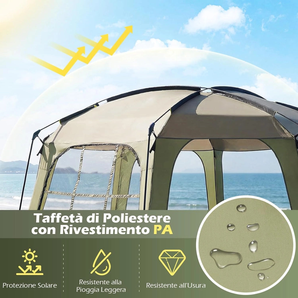 Tenda da Campeggio Pieghevole, Tenda da Esterno per 6-8 Persone con Zanzariera, 8 Corde Antivento, 16 Picchetti, Borsa per il Trasporto per Giardino e Cortile, 380 x 355 x 255 cm