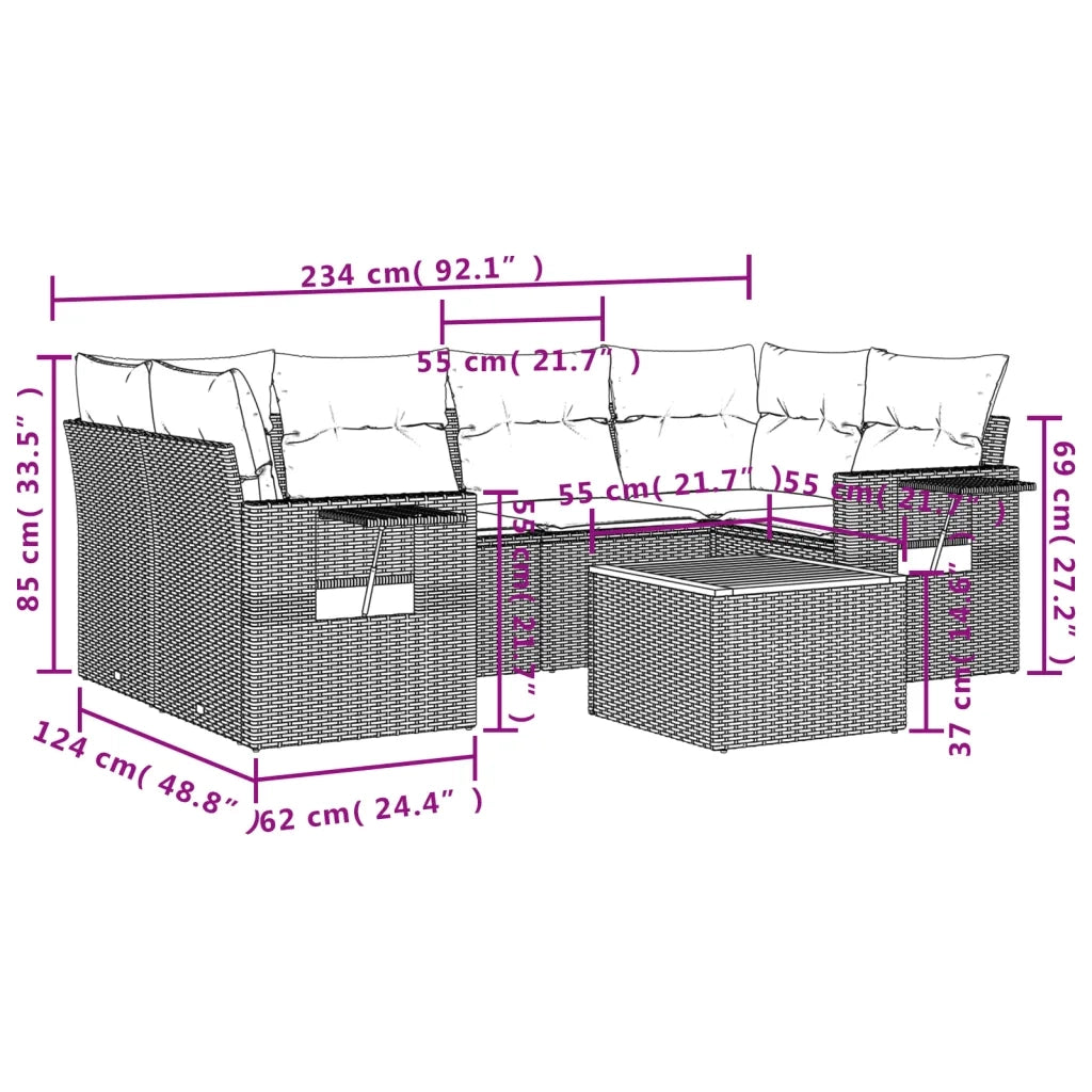 Set Divani da Giardino 7 pz con Cuscini Grigio in Polyrattan 3224464